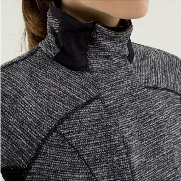 Lululemon Pullover SZ 8 Base Runner 1/2 Zip Heathered Herringbone Black Running - Picture 1 of 14